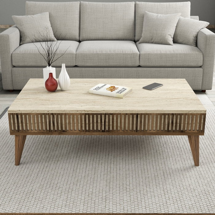 Hanah Home Mesa de centro Milan - Walnut, Travertine Hanah Home Mesa de centro Milan - Walnut, Travertine
